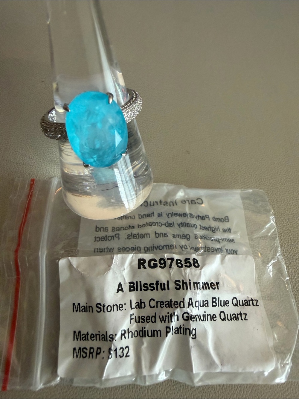 Bomb Party 🩵 A Blissful Shimmer Ring | Aqua Blue Quartz | Rhodium